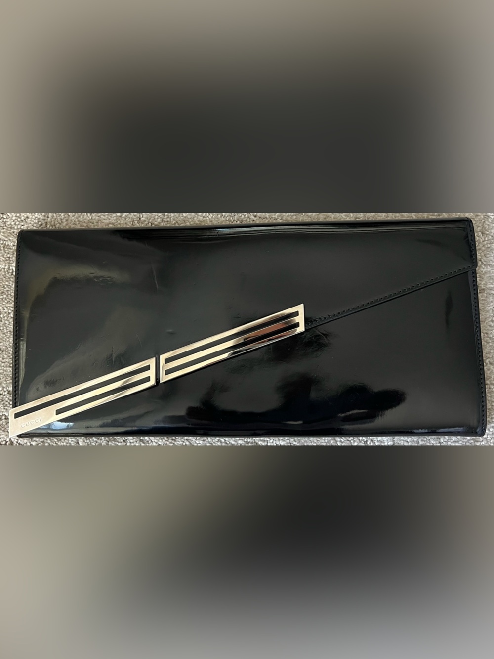 Vintage Gucci Black Patent Clutch with Silver Bar Accent - Picture 2 of 9